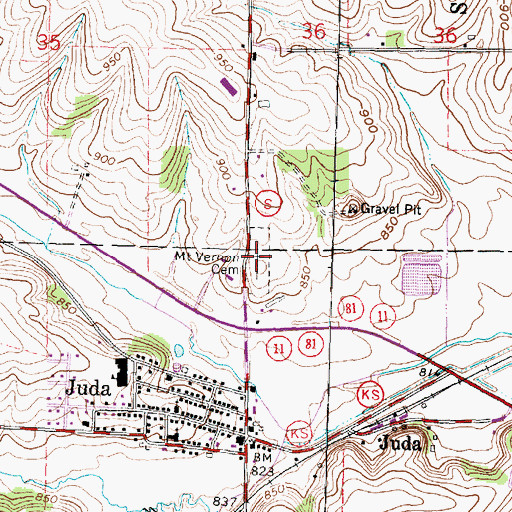 Topographic Map of Mount Vernon Cemetery, WI