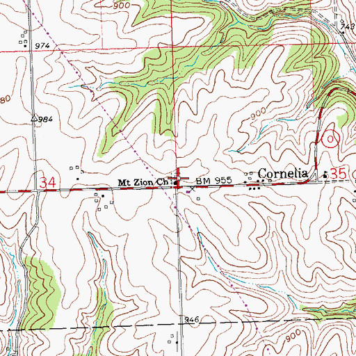 Topographic Map of Mount Zion Church, WI