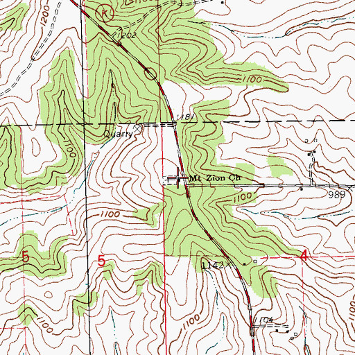 Topographic Map of Mount Zion Church, WI