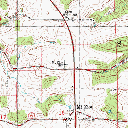 Topographic Map of Mount Zion School, WI
