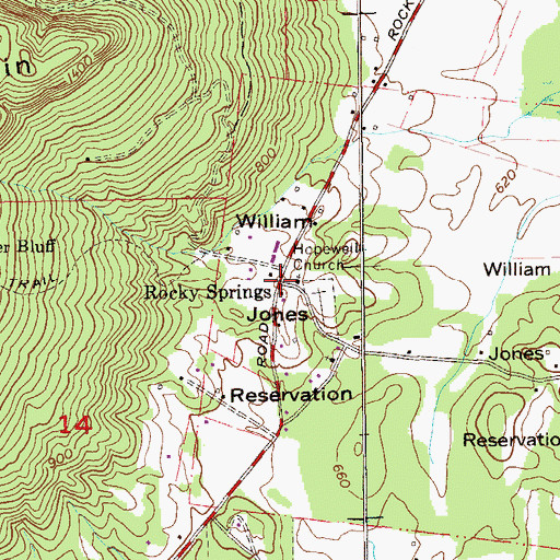 Topographic Map of Rocky Springs, AL