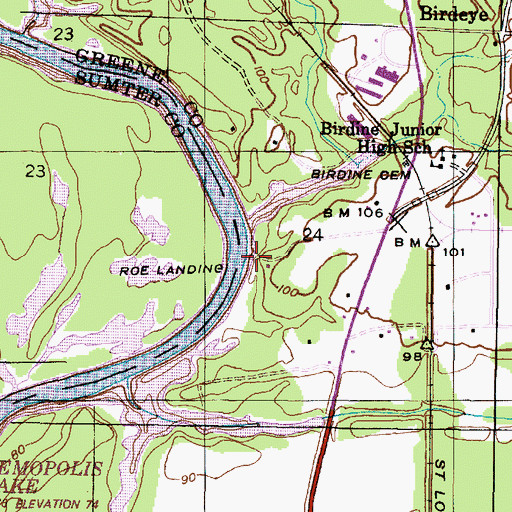 Topographic Map of Roe Landing, AL