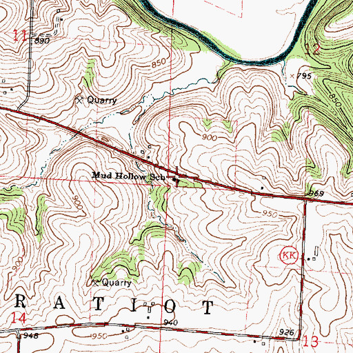 Topographic Map of Mud Hollow School, WI