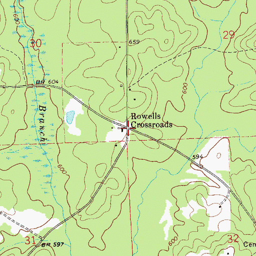 Topographic Map of Rowells Crossroads, AL