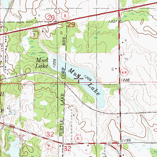 Topographic Map of Mud Lake, WI
