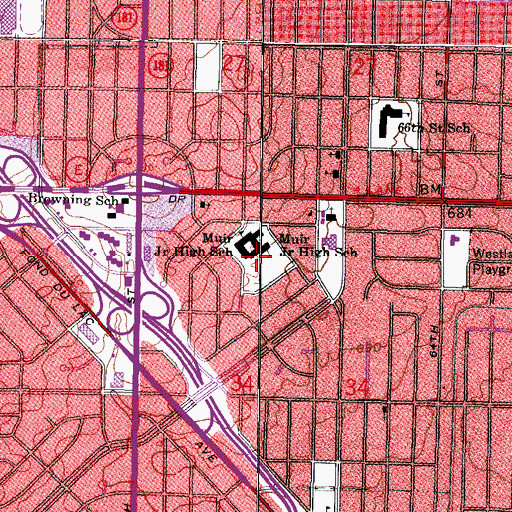 Topographic Map of Muir Middle School, WI