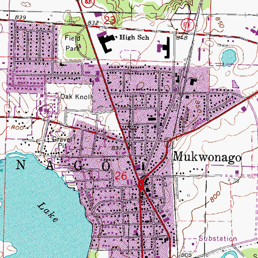 Topographic Map of Mukwonago, WI