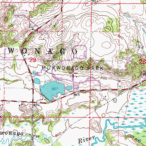 Topographic Map of Mukwonago Park, WI
