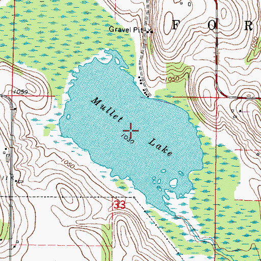 Topographic Map of Mullet Lake, WI