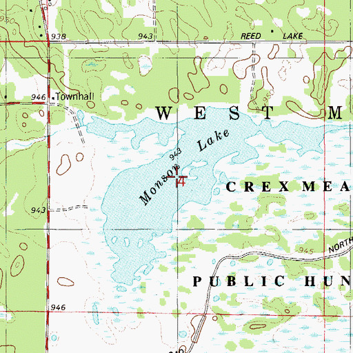 Topographic Map of Monson Lake, WI
