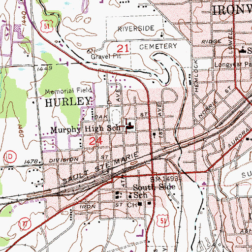 Topographic Map of Murphy High School (historical), WI