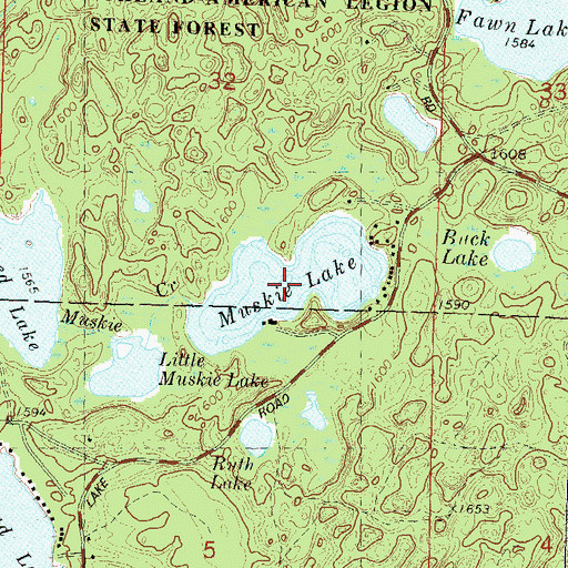 Topographic Map of Muskie Lake, WI