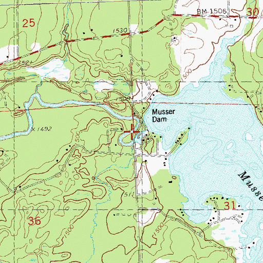 Topographic Map of Musser Dam, WI
