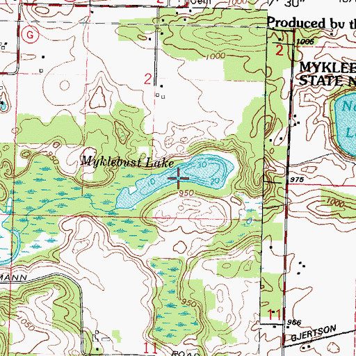 Topographic Map of Myklebust Lake, WI