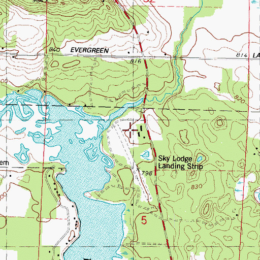 Topographic Map of Myrland Sky Lodge, WI