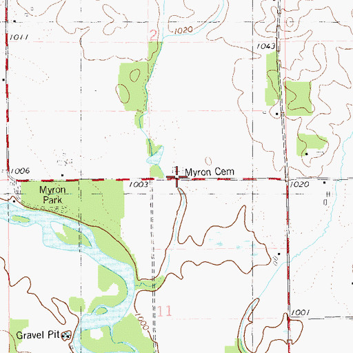 Topographic Map of Myron Cemetery, WI