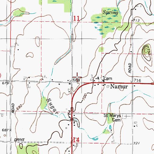 Topographic Map of Namur, WI