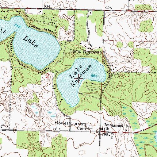Topographic Map of Lake Napowan, WI