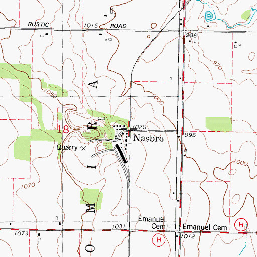 Topographic Map of Nasbro, WI