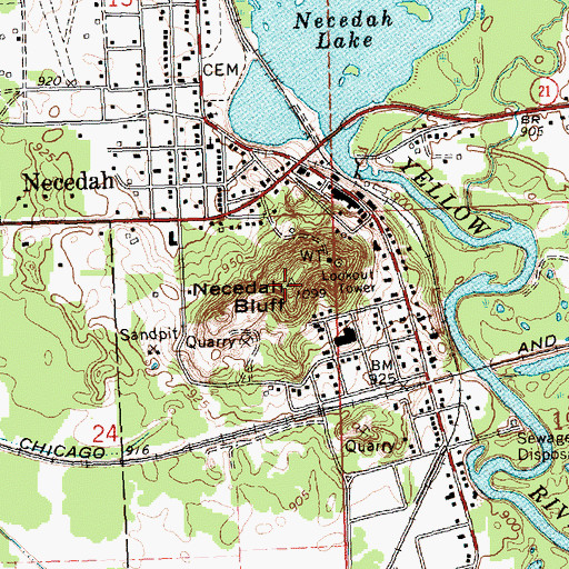 Topographic Map of Necedah Bluff, WI