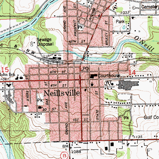 Topographic Map of Neillsville, WI