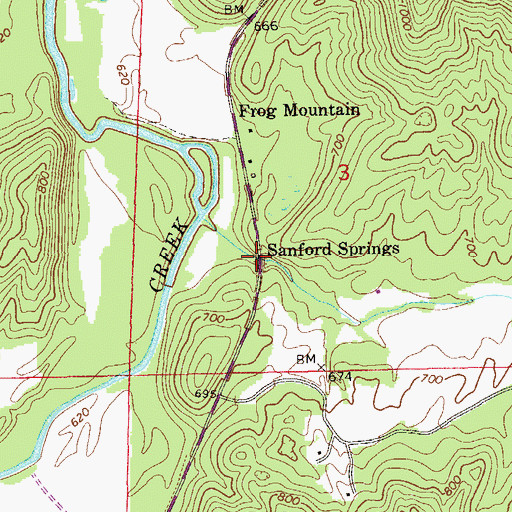 Topographic Map of Sanford Springs, AL