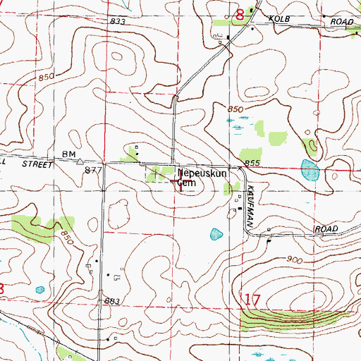 Topographic Map of Nepeuskun Cemetery, WI