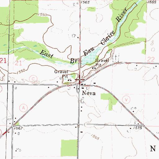 Topographic Map of Neva, WI