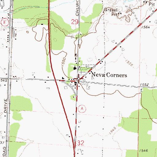 Topographic Map of Neva Corners, WI