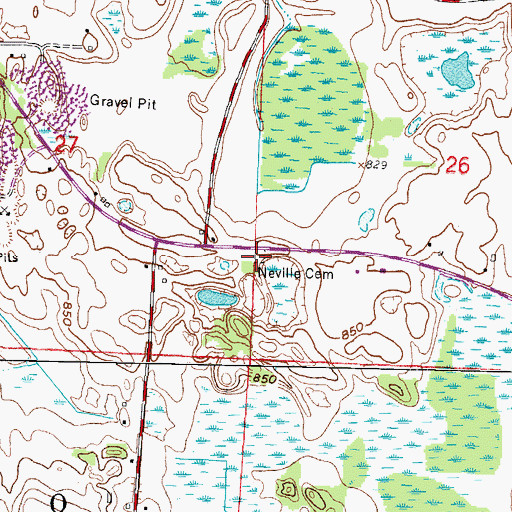 Topographic Map of Neville Cemetery, WI