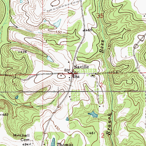 Topographic Map of Saville, AL