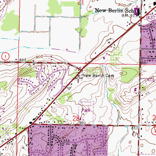 Topographic Map of New Berlin Cemetery, WI