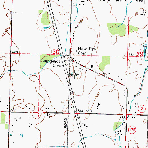Topographic Map of New Elm Church, WI