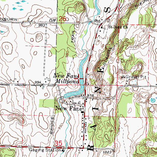 Topographic Map of New Fane Millpond, WI