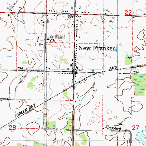 Topographic Map of New Franken, WI