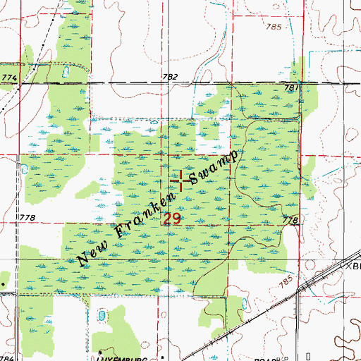 Topographic Map of New Franken Swamp, WI