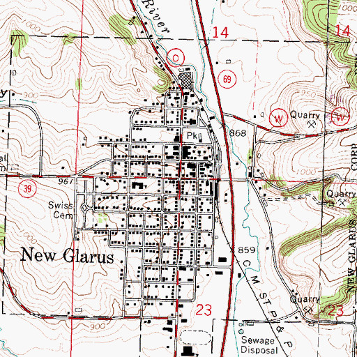 Topographic Map of New Glarus, WI