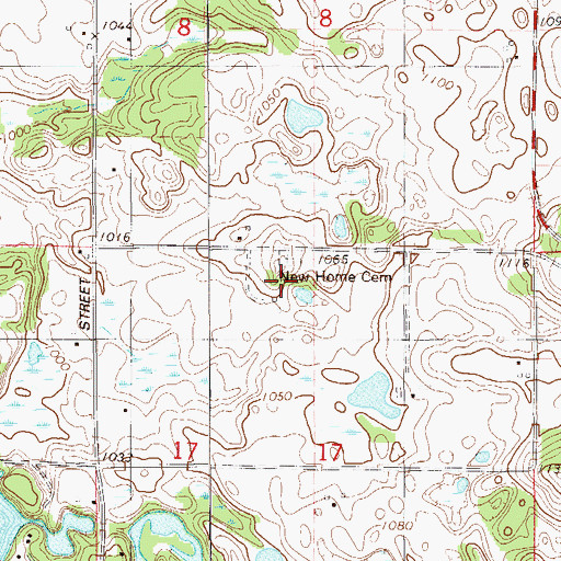 Topographic Map of New Home Cemetery, WI