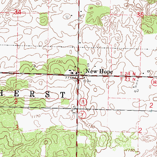 Topographic Map of New Hope, WI