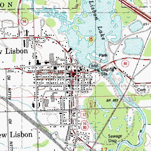 Topographic Map of New Lisbon, WI