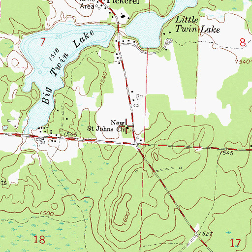 Topographic Map of New Saint Johns Church, WI