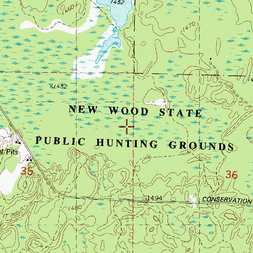Topographic Map of New Wood State Public Hunting Grounds, WI