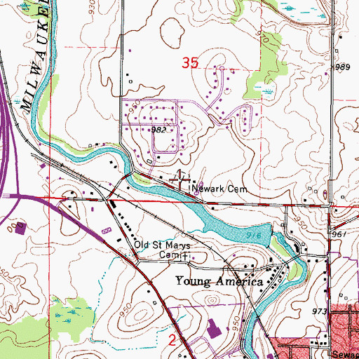 Topographic Map of Newark Cemetery, WI