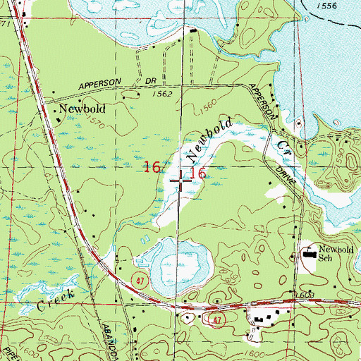 Topographic Map of Newbold Creek, WI