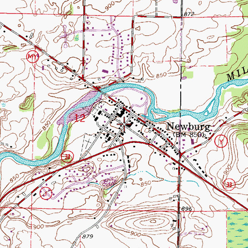 Topographic Map of Newburg, WI