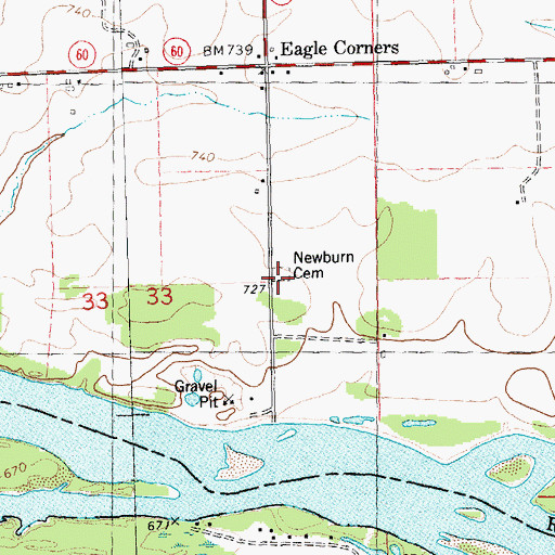 Topographic Map of Newburn Cemetery, WI