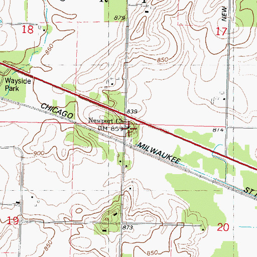 Topographic Map of Newport Evangelical Lutheran Church, WI