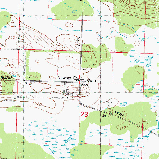 Topographic Map of Newton Church, WI