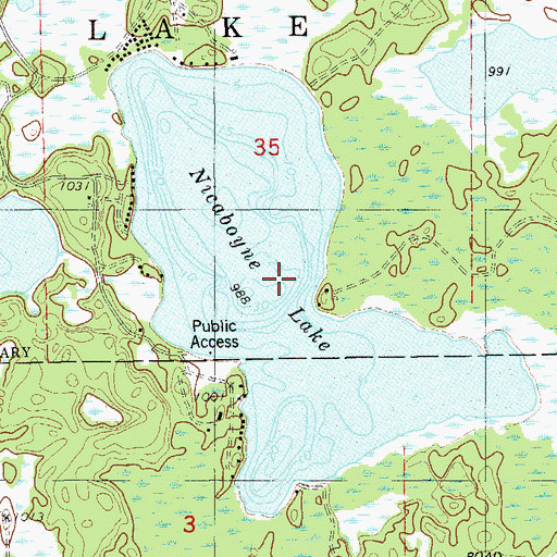 Topographic Map of Nicaboyne Lake, WI