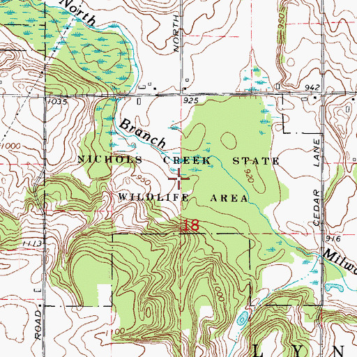 Topographic Map of Nichols Creek State Wildlife Area, WI